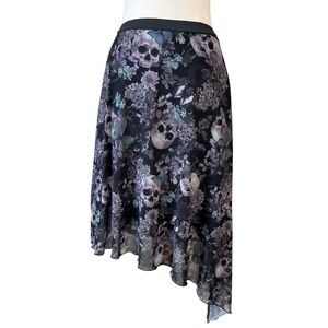 Thorn & Fable Skulls & Flowers Asymmetrical Midi Skirt